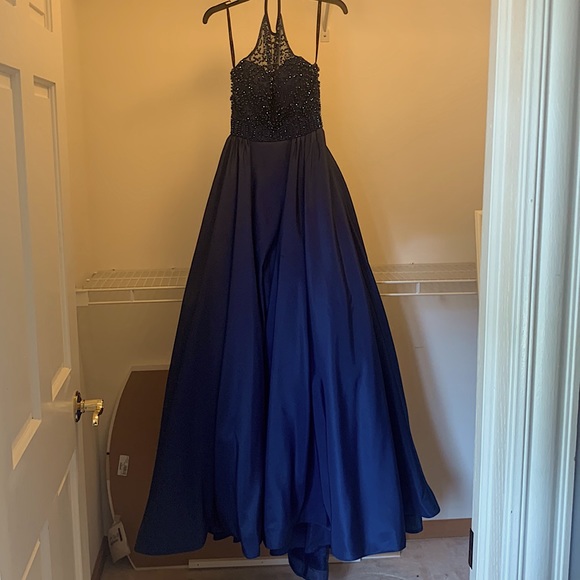 Dark Blue/Navy Halter,beaded body, crinoline skirt for a little poof - Picture 1 of 6